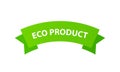 Eco Product, Green Ribbon Label with text isolated on white background. Royalty Free Stock Photo