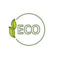 Eco product sticker, label, badge. Ecology icon. Stamp template for organic products with green leaves. Vector illustration Royalty Free Stock Photo