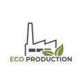 Eco production icon. sustainable and eco friendly industry symbol. factory and leaf