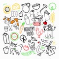 Eco Products Organic Food Hand Drawn Doodle. Freehand Healthy Eating Elements Royalty Free Stock Photo