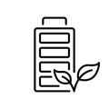 Eco Rechargeable Green Energy Linear Pictogram. Renewable Battery with Plant Outline Symbol. Accumulator with Leaf and Royalty Free Stock Photo