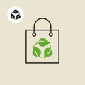 Eco recycle bag icon, carrybag basket. Vector. Arrow ecofreindly leafs triangle Royalty Free Stock Photo