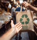 Eco Recycle bags Merchants deliver to customers -Eco-friendly shop, concept generative ai art