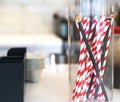 Recycling eco friendly paper drinking straws at cafe Royalty Free Stock Photo