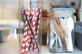 Recycling eco friendly paper drinking straws at cafe Royalty Free Stock Photo