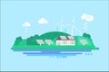 Eco residential house with solar panels and wind turbines, renewable energy concept vector illustration Royalty Free Stock Photo