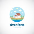 Eco River Farm Flat Style Vector Concept Symbol Royalty Free Stock Photo