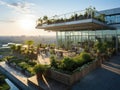 Eco rooftop garden on futuristic office building