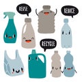 Eco set with cute plastic bag, bottles and speech bubbles