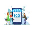 Eco Shopping, People Ordering Food Online, Delivery Service Vector Illustration Royalty Free Stock Photo