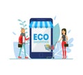 Eco Shopping, People Ordering Organic Food Online, Delivery Service Vector Illustration Royalty Free Stock Photo