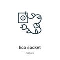 Eco socket outline vector icon. Thin line black eco socket icon, flat vector simple element illustration from editable nature Royalty Free Stock Photo