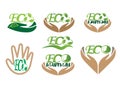 Eco solution ecological icons set logo design illustration on white background with hands symbol