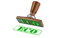 Eco stamp. Wooden stamper, seal with text eco, 3D rendering Royalty Free Stock Photo