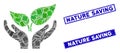 Eco Startup Care Hands Mosaic and Grunge Rectangle Nature Saving Seals