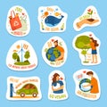 Eco sticker or label set, vector cartoon icons Royalty Free Stock Photo