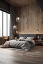 Eco style bedroom interior with bed in modern house Royalty Free Stock Photo