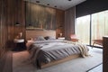 Eco style bedroom interior with bed in modern house Royalty Free Stock Photo