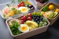 Eco style food on lunch boxes, concept of Sustainable Packaging