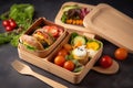 Eco style food on lunch boxes, concept of Sustainable Packaging