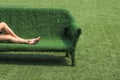 Eco style of interior decoration the grass sofa with green grass Royalty Free Stock Photo