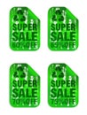 Eco super sale green stickers set 60%, 65%, 70%, 75% off discount Royalty Free Stock Photo