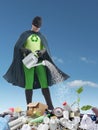 Eco superhero and green plantlet