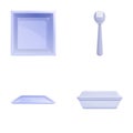 Eco tableware icons set cartoon vector. Picnic party tableware