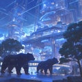 Eco-Tech City with Cybernetic Bears