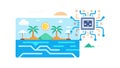Eco-Tech Island: Sustainable Development with Circuit Board Integration, vector design Generative AI Royalty Free Stock Photo
