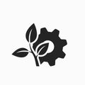 Eco technology icon. mechanical gear and plant sprout. environment, eco friendly and industry symbol