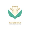 Eco technology sprout flower with green leaves - concept logo design. Nature electronic logo sign.