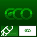 Eco text logo with green leaf. Ecology vector emblem. Business card templates.