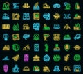 Eco tourism icons set outline vector. Fauna nature vector neon Royalty Free Stock Photo