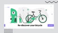 Eco Transport, Ecology Protection Healthy Lifestyle Landing Page Template. People Charging and Pumping Electric Bike Royalty Free Stock Photo