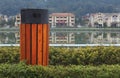 Eco trash, friendly wooden recycle bin in Sapa town, Vietnam