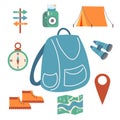 eco-travel set. camping equipment, ecotourism. vector illustration