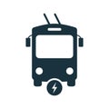 Eco Trolley Bus in Front View Silhouette Black Icon. Electric Trolleybus Glyph Pictogram. Stop Station Sign for Ecology Royalty Free Stock Photo