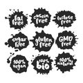 Eco Vegan Food Labels Set on Black Inkblots