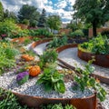 Eco vegetable garden with high beds Royalty Free Stock Photo