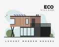 Eco village flat vector illustration. Luxurious modern houses with smart energy on solar panels