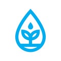 Eco water icon. Blue plant grows in water drop symbol Royalty Free Stock Photo