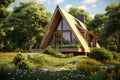 Eco wooden small house near forest, sustainable architecture