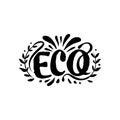 Eco is a word that is written in a fancy font. The font is black and white and has a lot of detail. The word eco is