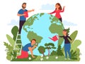 Eco world concept. People care earth, environment and nature. Protect and love natural life. Woman and man support green Royalty Free Stock Photo