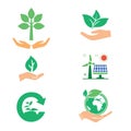 Eco world concept tree on hand logo icon Vector of combination. Planet and eco symbol or icon. Unique global and natural, organic Royalty Free Stock Photo