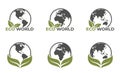 eco world icon set. western and eastern earth hemispheres. sustainable and eco friendly conceptual illustrations Royalty Free Stock Photo