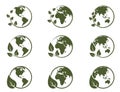 eco world icon set. western and eastern hemispheres. eco friendly and sustainable symbols. isolated vector illustrations Royalty Free Stock Photo
