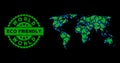 Vector Eco Green Mosaic World Map and ECO FRIENDLY Grungy Seal Royalty Free Stock Photo