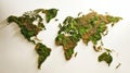 Eco world map made of green leaves On a white background. Generative ai Royalty Free Stock Photo